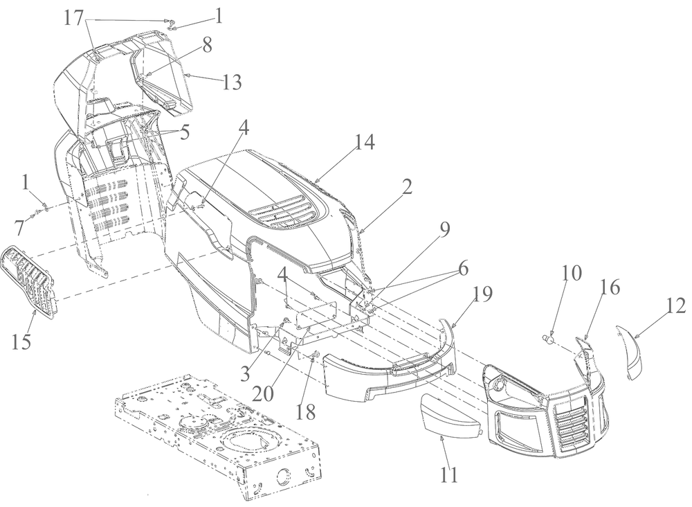 Hoodandgrille Diagram and Parts List for 13AM77SSA00 2024 Yard Machines Lawn Tractor